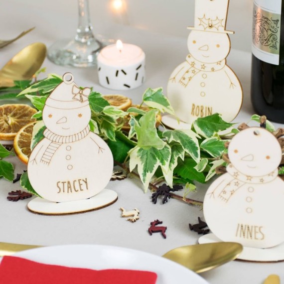 Personalised Snowmen Place Setting Decorations