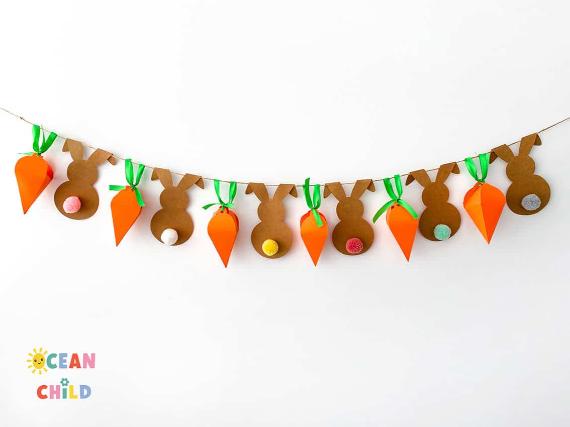 DIY Easter garland, bunnies, and carrots 