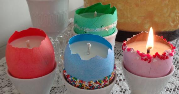 empty eggshells into unique and festive candle holders.