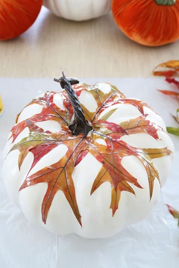 Découpage Fall Leaves on a Pumpkin (1)