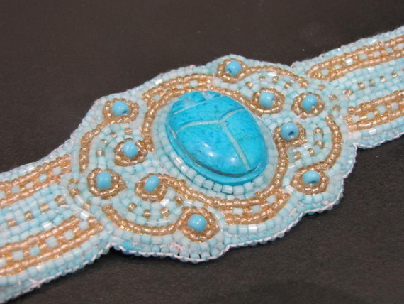 Egyptian jewelry -Bead Embroidered Egyptian Scarab _01