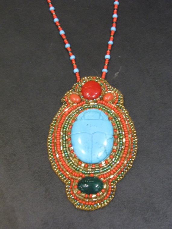 Egyptian jewelry -Bead Embroidered Egyptian Scarab _1
