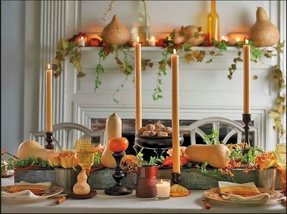 Classic Thanksgiving Decorating Ideas Near Fireplace Orange Cand