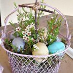 White Wire Basket with Stick Cross and Easter Decorations (1)