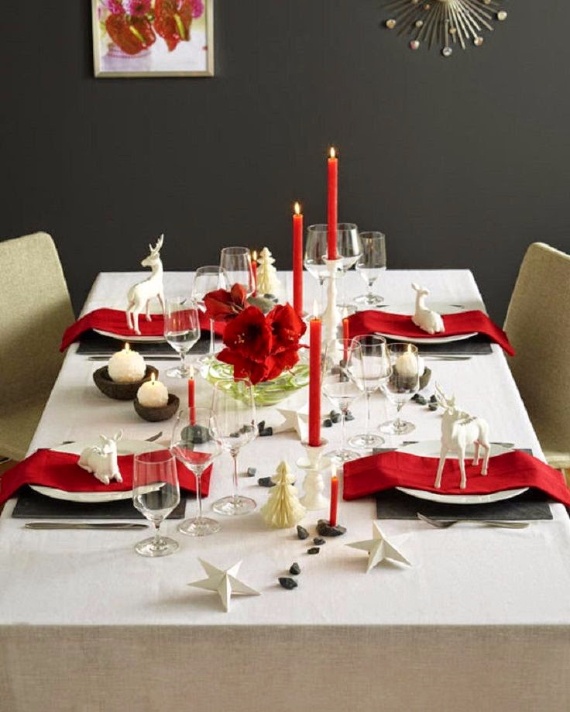 Christmas Dining Table Decor In Red And White  (9)