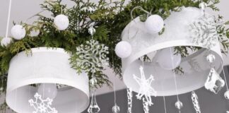 50 Elegant Christmas chandelier decoration ideas Christmas snowflake ornaments suspended from a chandelier frame