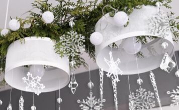50 Elegant Christmas chandelier decoration ideas Christmas snowflake ornaments suspended from a chandelier frame