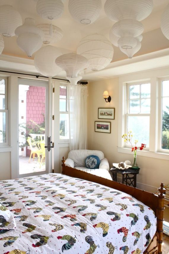 Chinese-lantern-design-ideas-bedroom-shabby-chic-style-with-natural-light-wood-trim-window-sheers