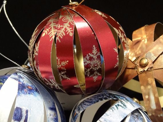 recycled Christmas cards into ornaments‎