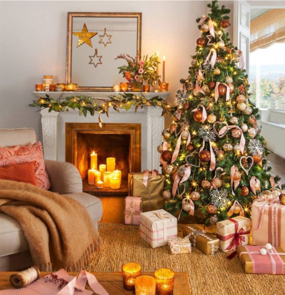Place the Christmas tree by the fireplace