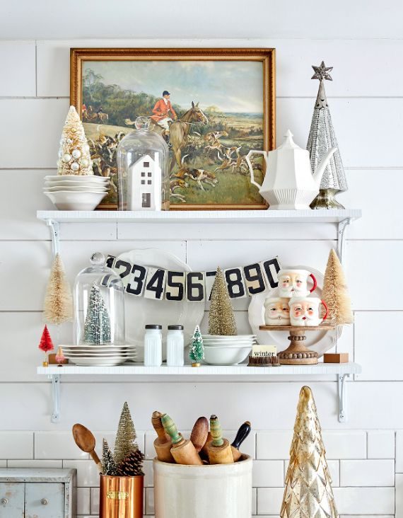 add Christmas cheer to the kitchen shelf