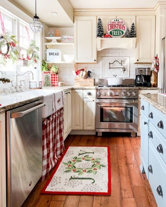 red-green-and-white-Christmas-decor-and-signage-plus-evergreens-berries-and-plaid-for-holiday-decor