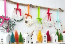 45 Creative Ways to Display, Craft and Store Bottle Brush a-super-cheerful-Christmas-mantel-with-colorful-bottle-brush-trees-bold-wreaths-and-bold-felt-garlands-is-amazing