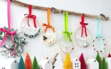 45 Creative Ways to Display, Craft and Store Bottle Brush a-super-cheerful-Christmas-mantel-with-colorful-bottle-brush-trees-bold-wreaths-and-bold-felt-garlands-is-amazing