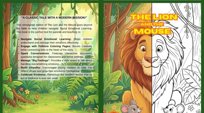 The Lion and the Mouse Story Coloring Book for Kids Kids fairy tale coloring book illustration of The Lion and the Mouse
